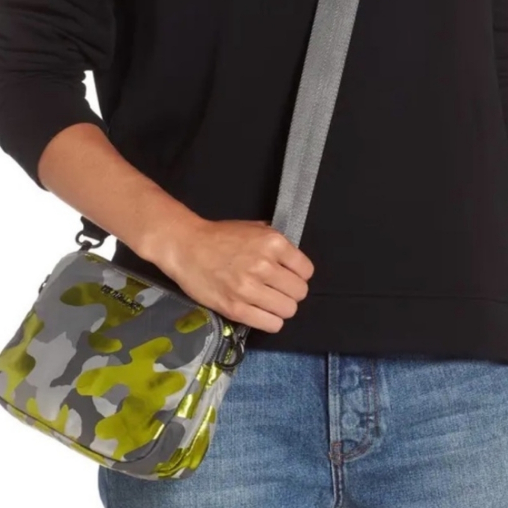 MZ Wallace Small Bowery Crossbody Bag, Metallic Citron Camo